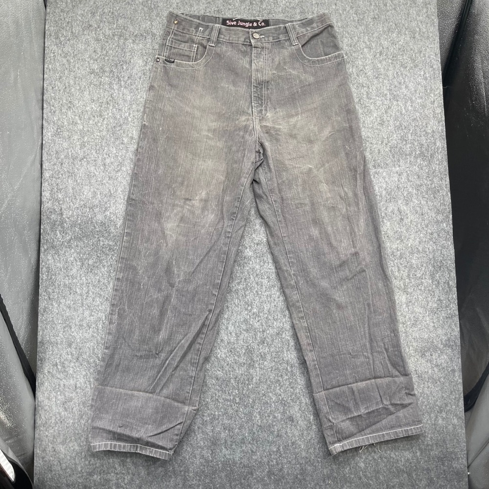 5ive Jungle & Co Mens 36 Baggy Jeans Gray Crosshatch Y2K Streetwear Wide Leg